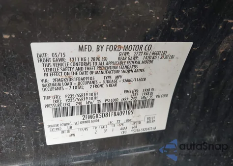2015 Ford Flex Limited from USA, damaged, VIN 2FMGK5D81FBA09105